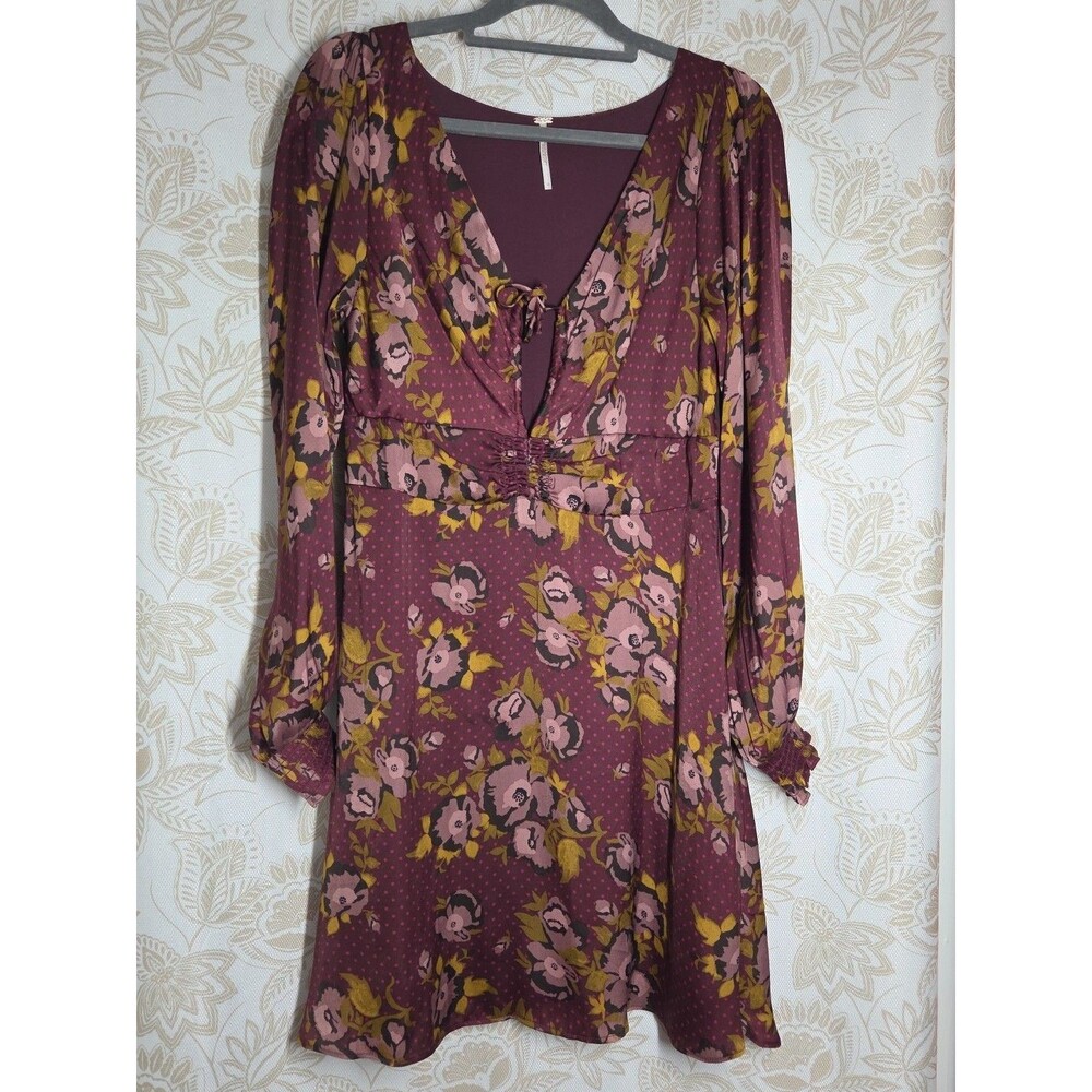 Free People Dress Morning Light Mini Purple Floral Keyhole sz10 Whimsy Fairy EUC - Picture 7 of 16